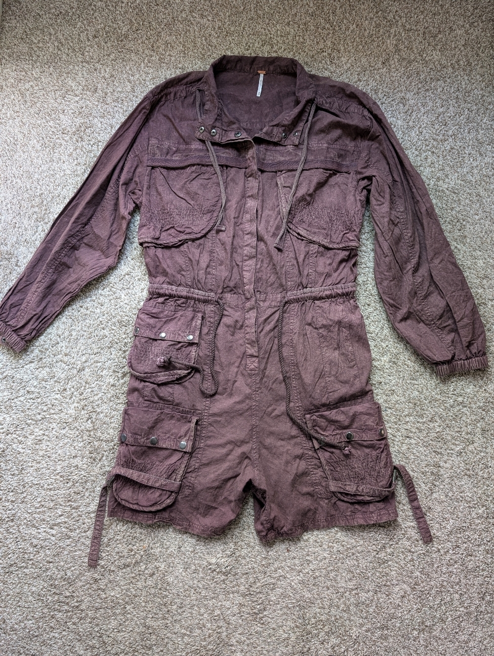 Free People Women's Moon Bay Utility Parachute Romper in Plum Brown Sz M